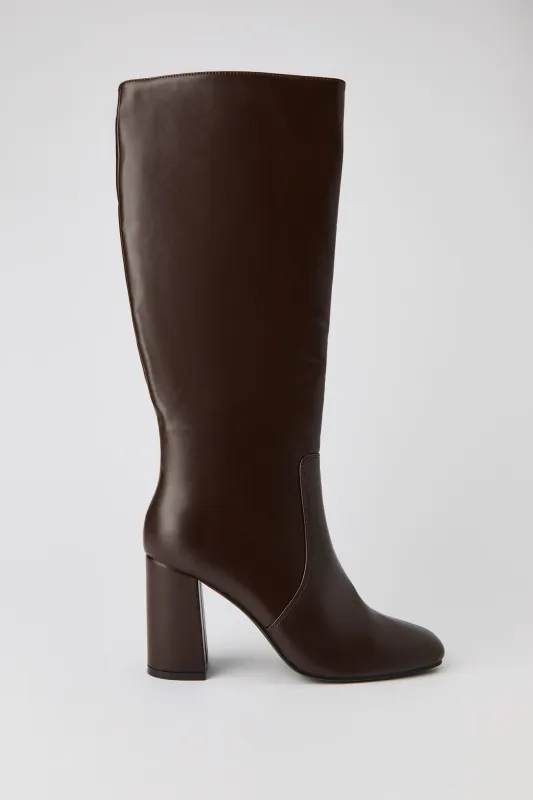 Faux Leather Knee High Block Heeled Boot made by Stitches