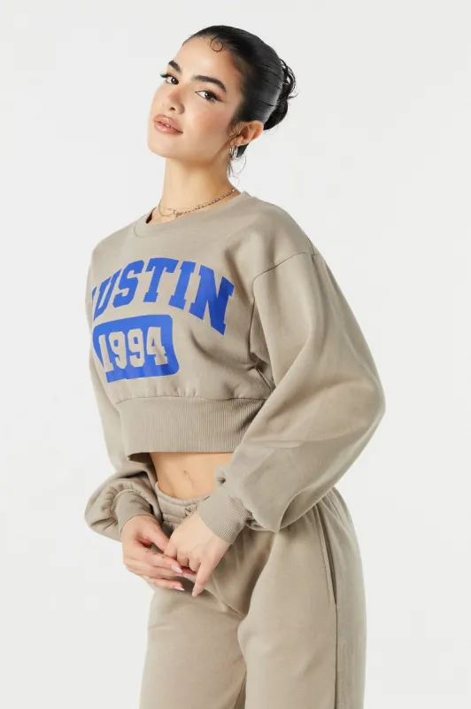 Austin Graphic Fleece Cropped Sweatshirt sold by Urban Planet