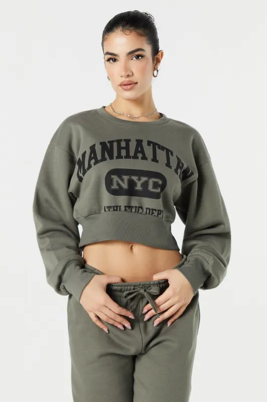 Manhattan Graphic Fleece Cropped Sweatshirt sold by Urban Planet