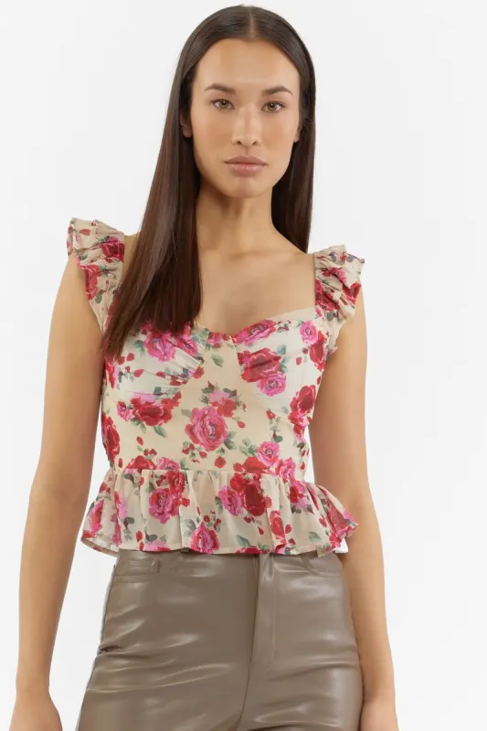 Floral Print Cropped Peasant Top sold by Urban Planet