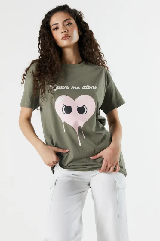 Leave Me Alone Green Graphic Oversized Boyfriend T-Shirt sold by Urban Planet