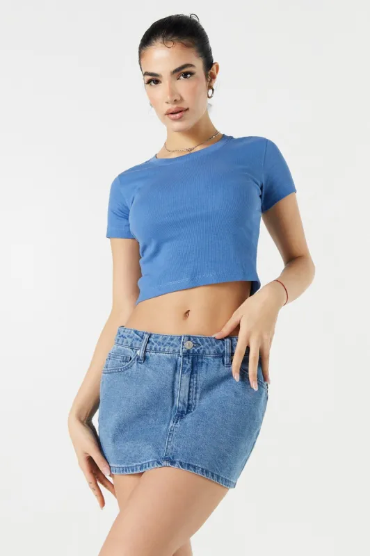 Coloured Ribbed Crew Neck Cropped T-Shirt sold by Urban Planet