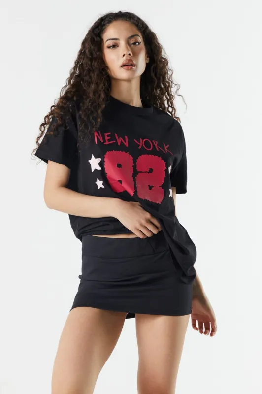 New York Black Graphic Oversized Boyfriend T-Shirt sold by Urban Planet