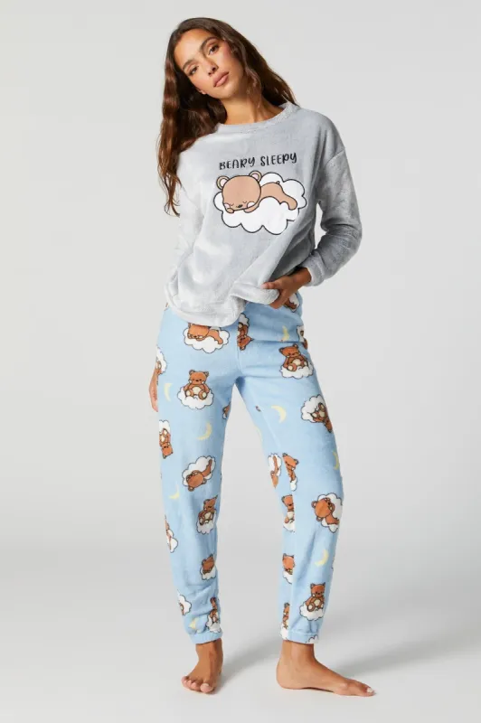 Beary Sleepy Plush 2 Piece Pajama Set sold by Urban Planet