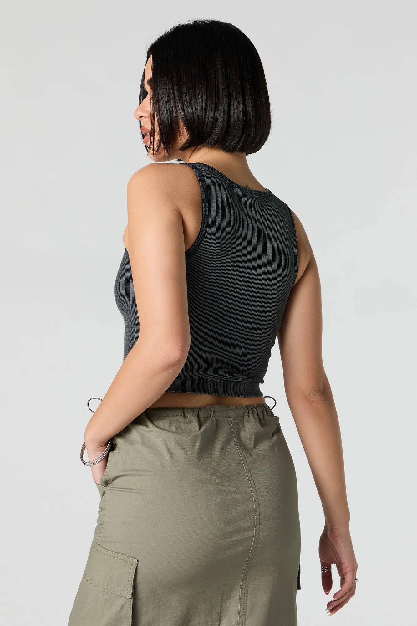 Seamless Ribbed Washed Henley Tank sold by Urban Planet product image thumbnail 5