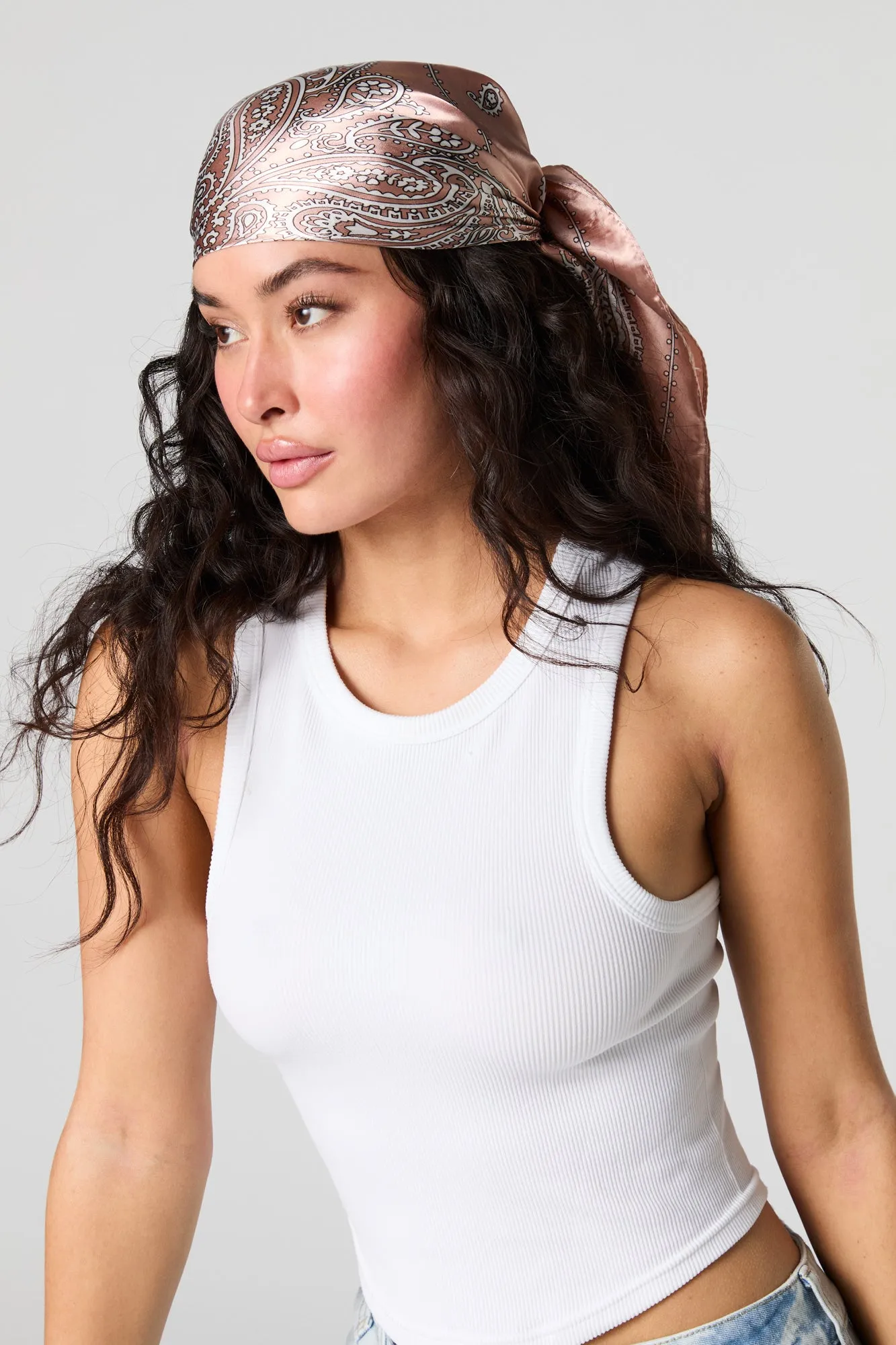 Colourblock Paisley Print Satin Multiway Scarf sold by Urban Planet product image thumbnail 2