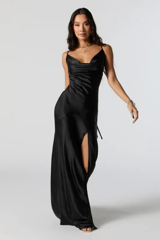 Satin Cowl Neck Slit Maxi Dress sold by Urban Planet