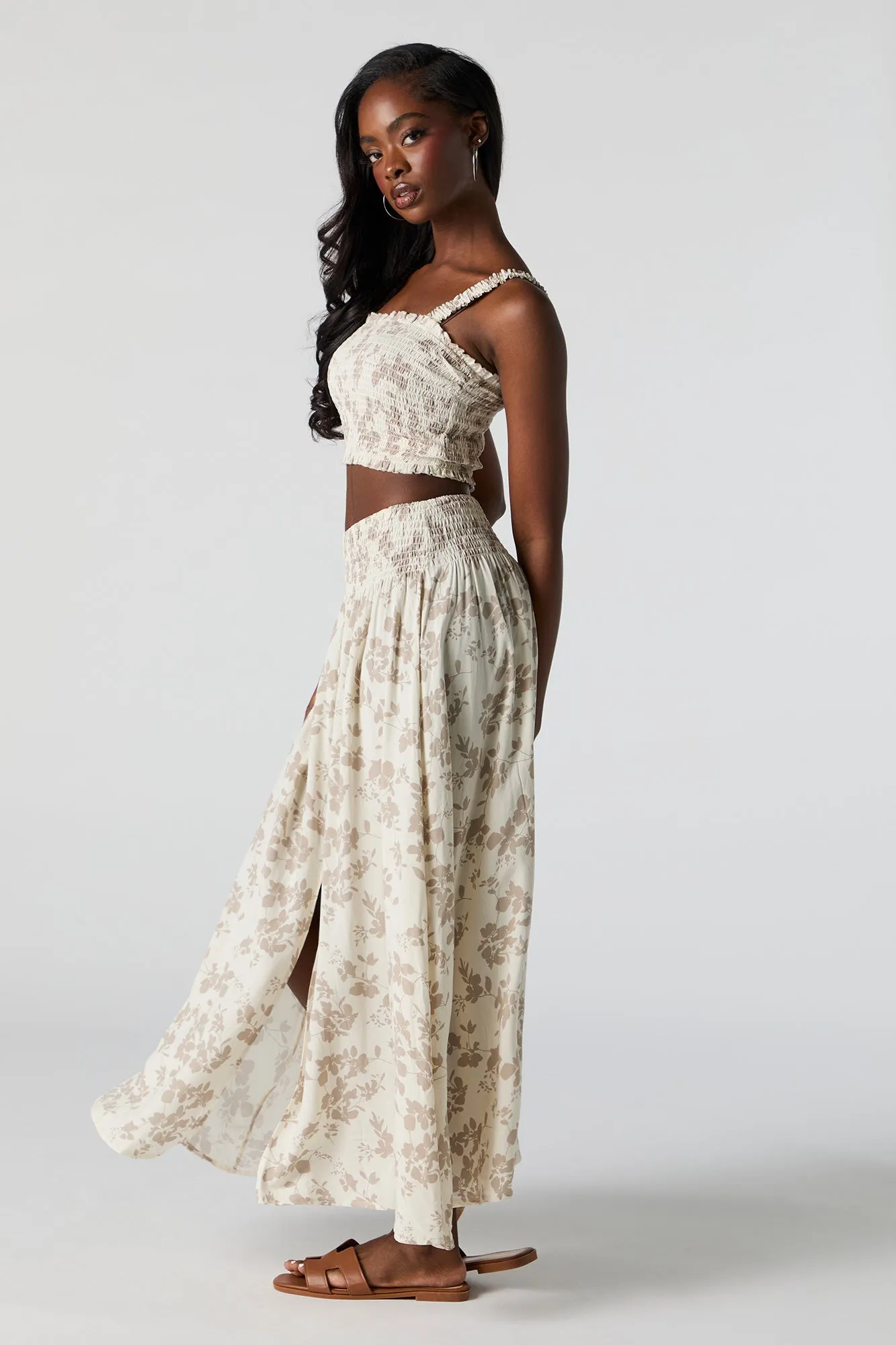 White Floral Buttoned Maxi Skirt sold by Urban Planet product image thumbnail 3