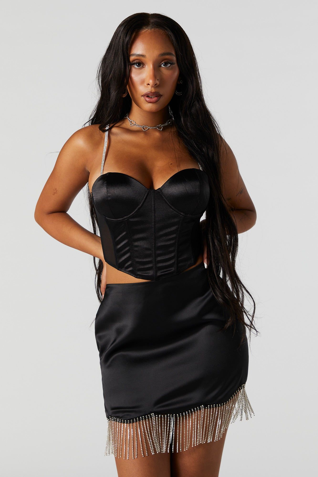 Satin Rhinestone Strap Corset Top sold by Urban Planet product image thumbnail 2