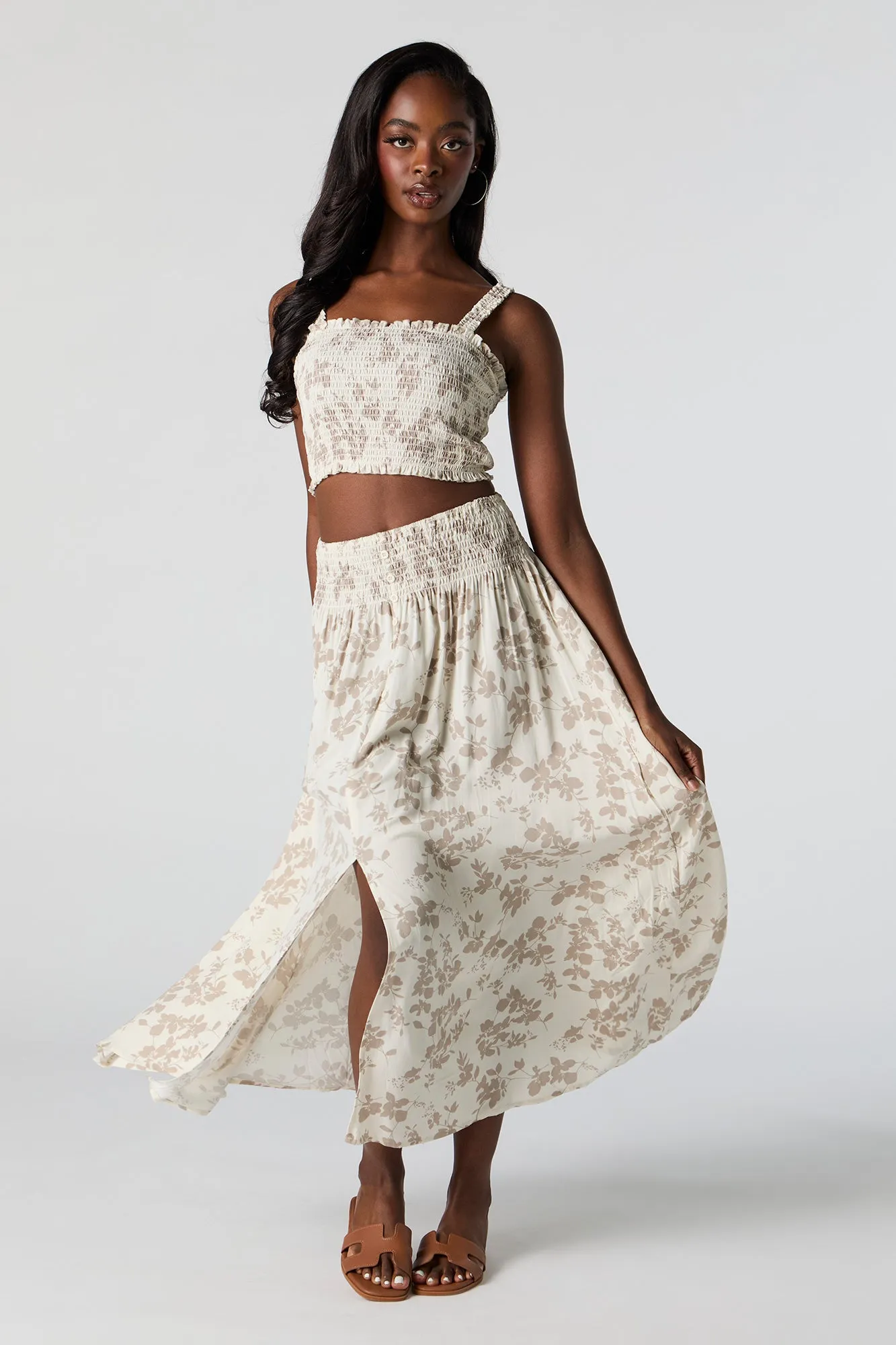 White Floral Buttoned Maxi Skirt sold by Urban Planet product image thumbnail 2