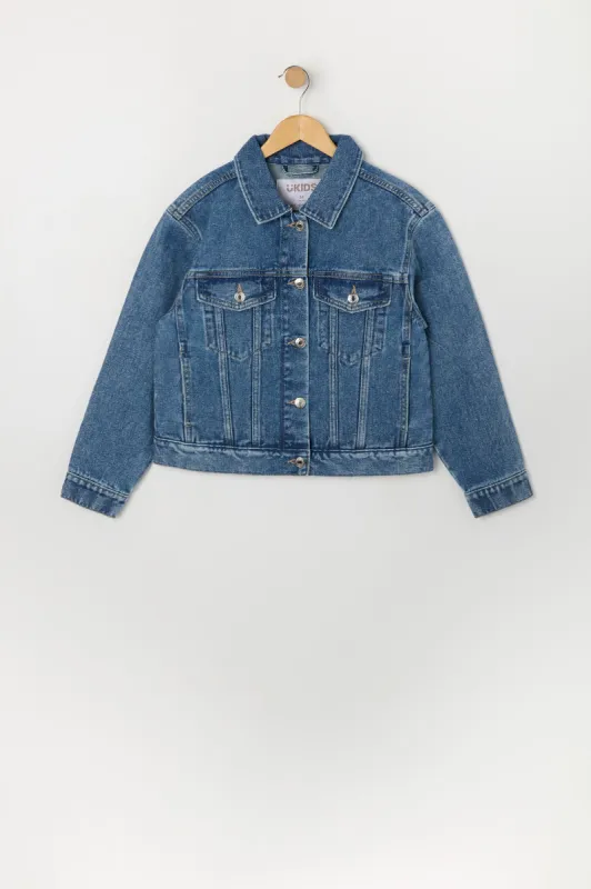 Girls Dark Wash Denim Jacket sold by Urban Planet