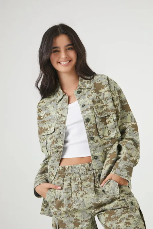 Oversized Camo Print Shacket sold by Urban Planet