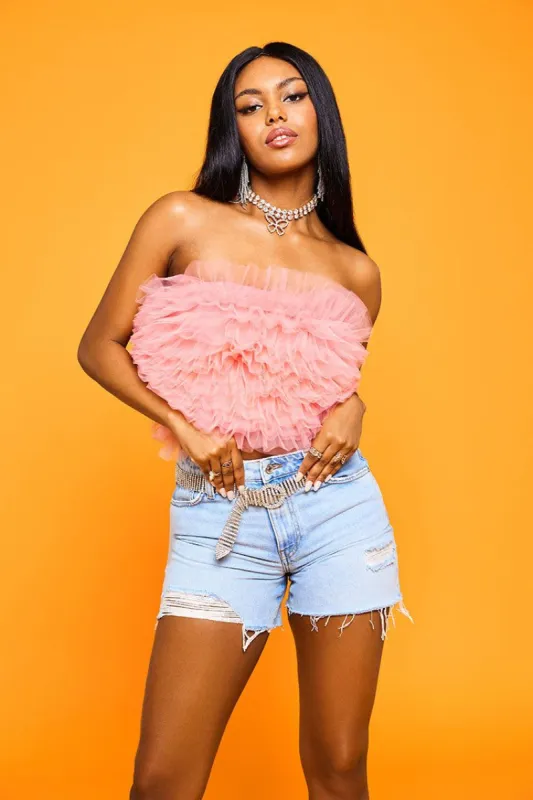 Ruffle Mesh Tube Top sold by Urban Planet