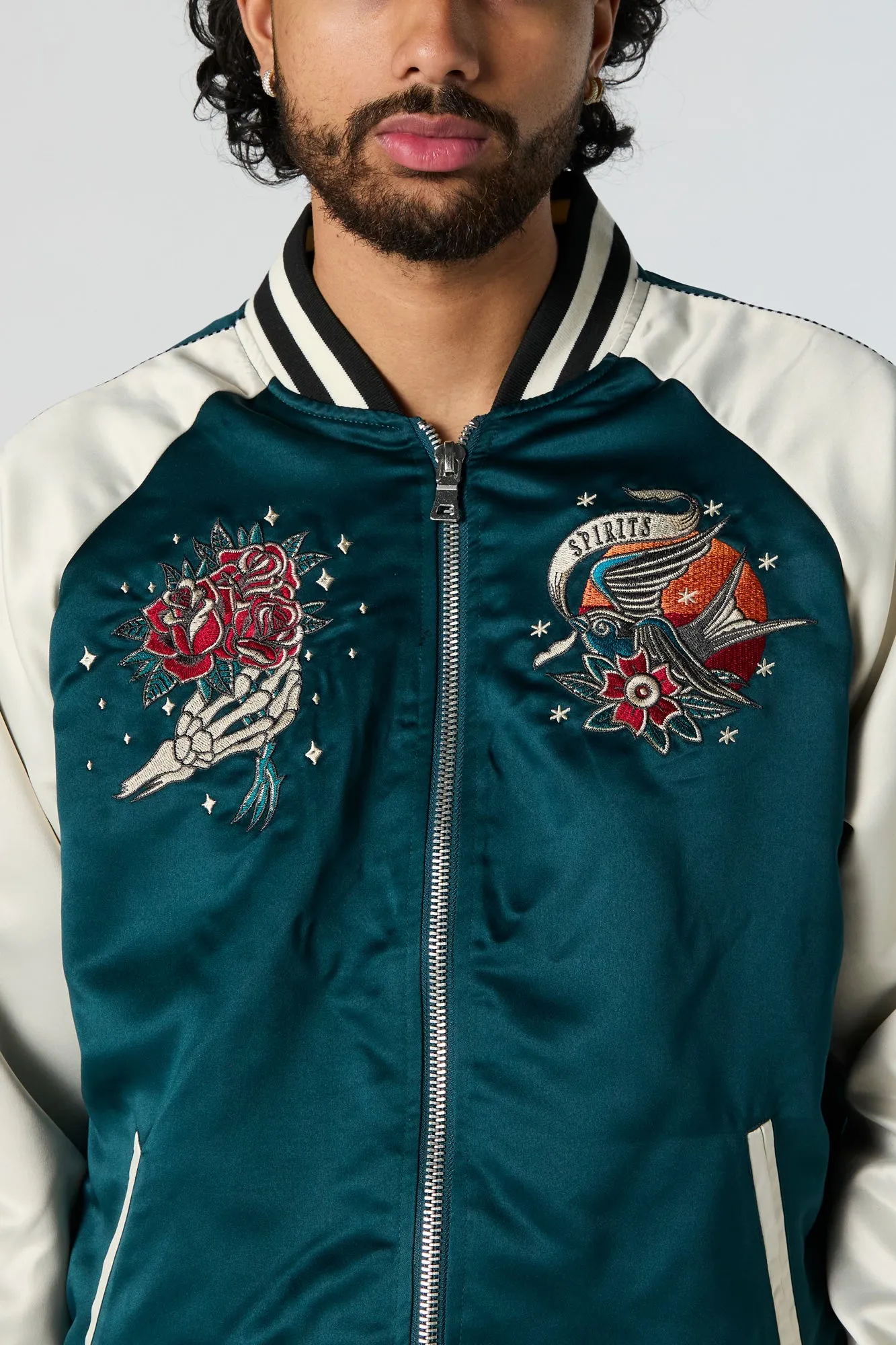 Satin Embroidered Bomber Jacket sold by Urban Planet product image thumbnail 3