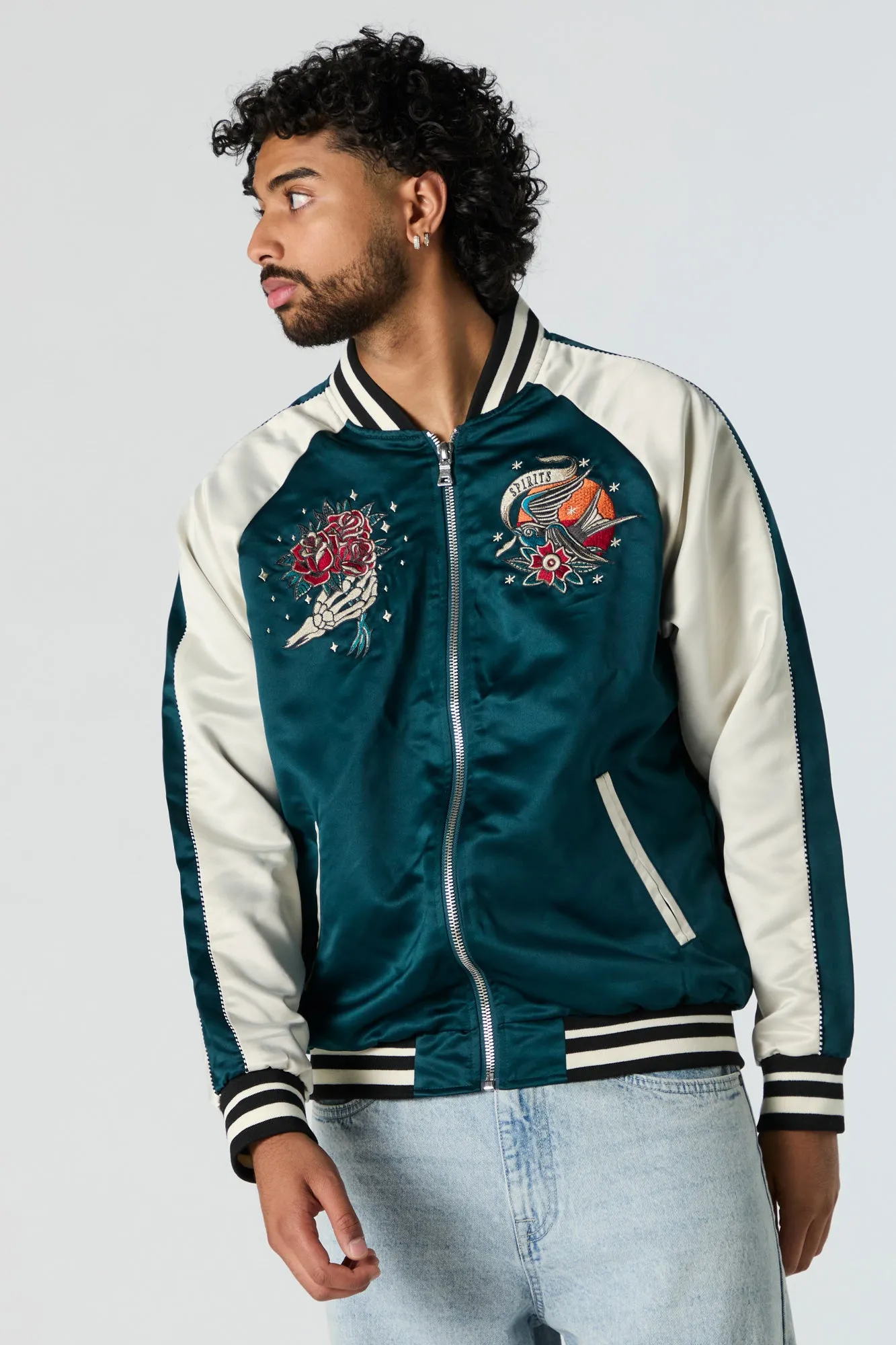 Satin Embroidered Bomber Jacket sold by Urban Planet product image thumbnail 2
