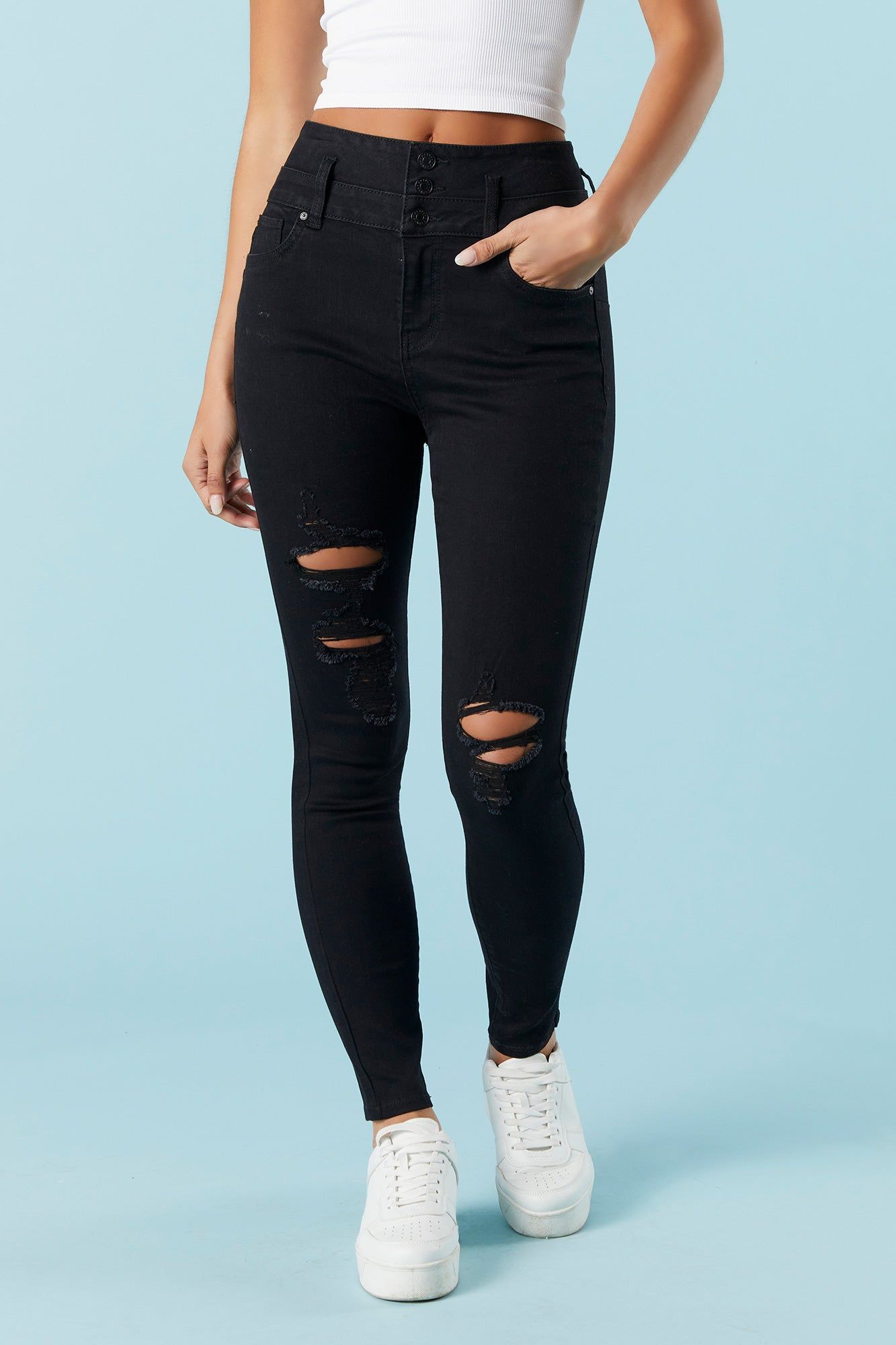 Ibiza Black Wash Distressed Skinny Jean sold by Urban Planet product image thumbnail 2