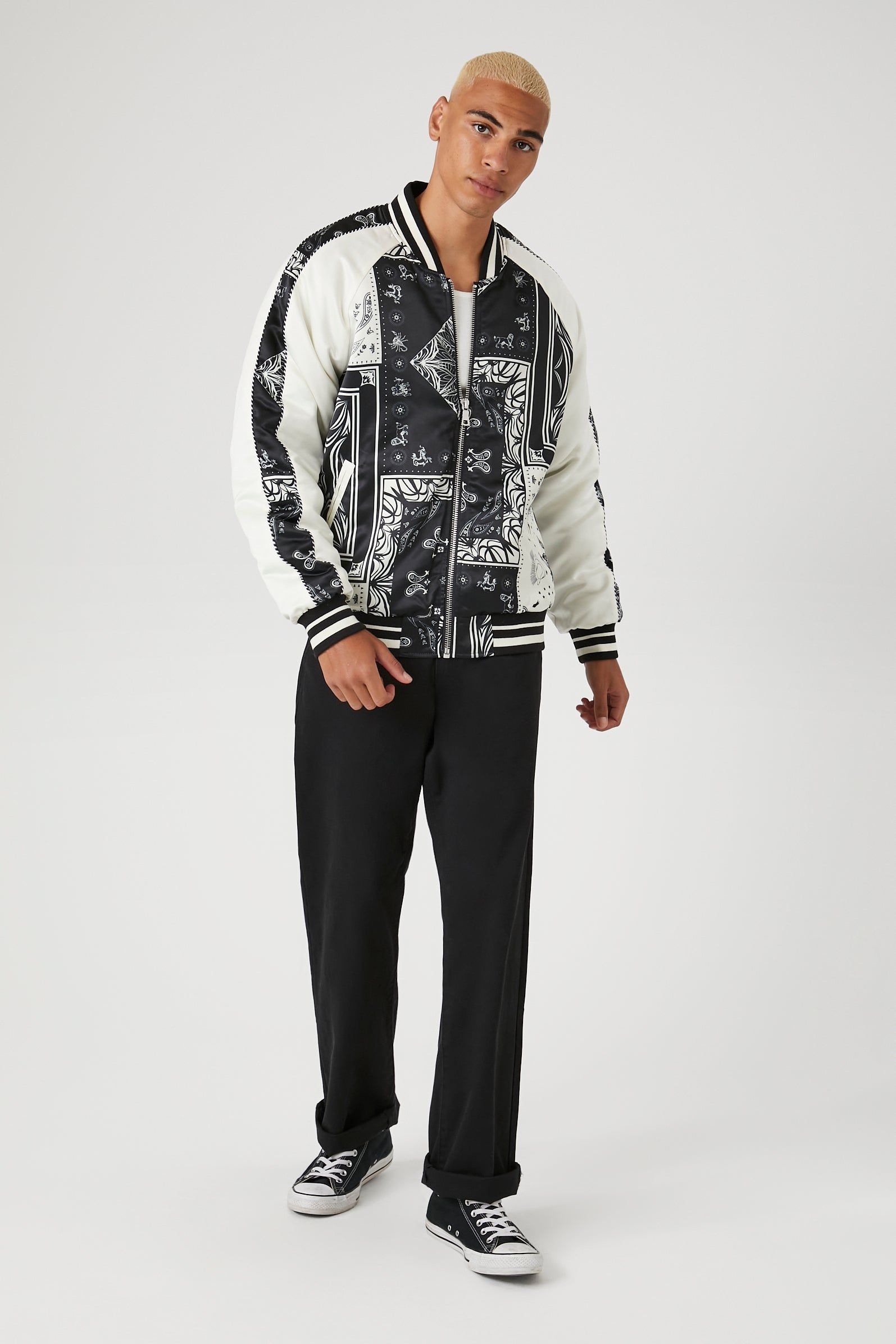 Blouson aviateur en satin avec motif cachemire et blocs de couleurs sold by Urban Planet product image thumbnail 4