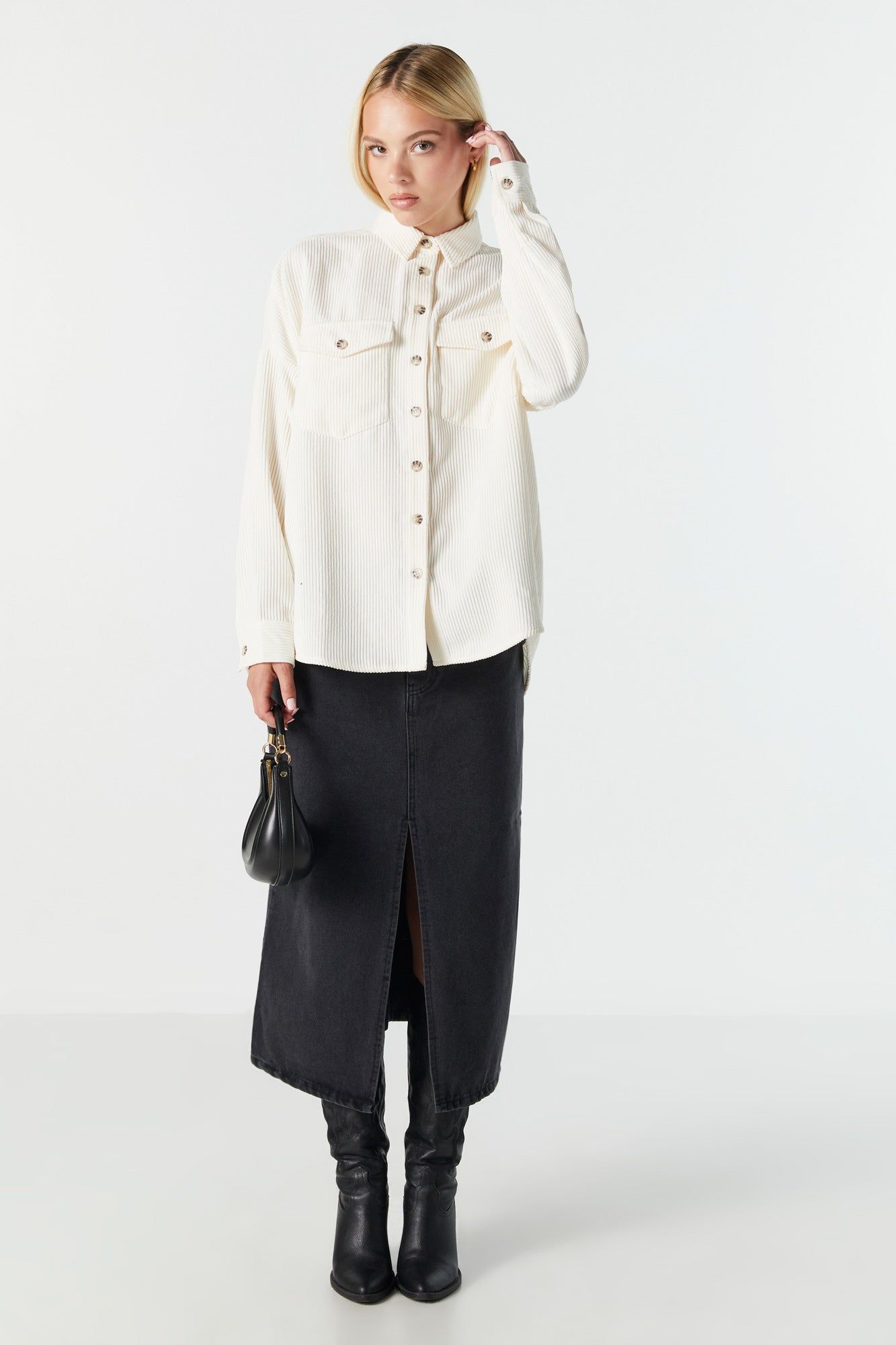 Oversized Corduroy Button-Up Top sold by Urban Planet product image thumbnail 3