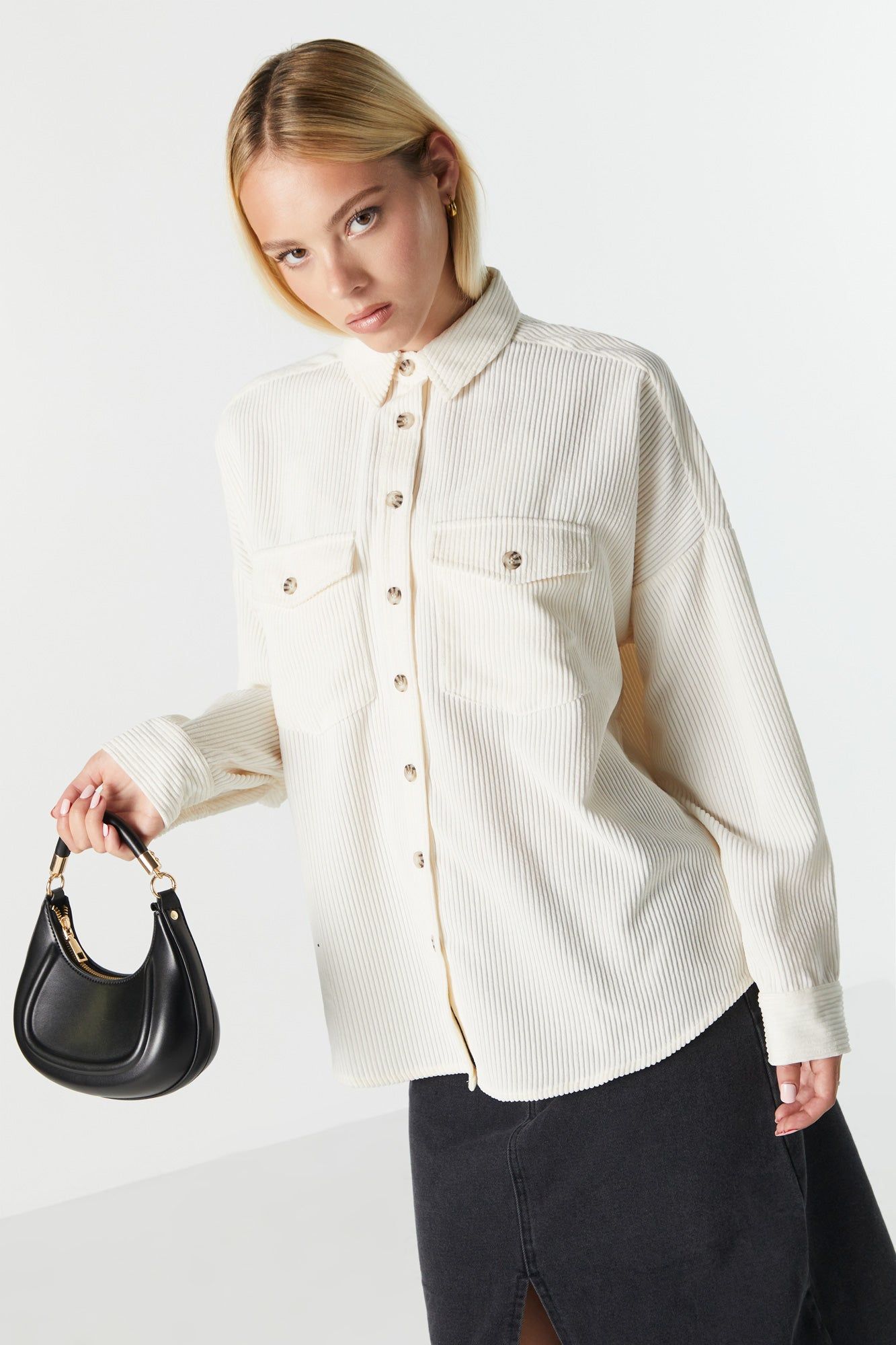 Oversized Corduroy Button-Up Top sold by Urban Planet