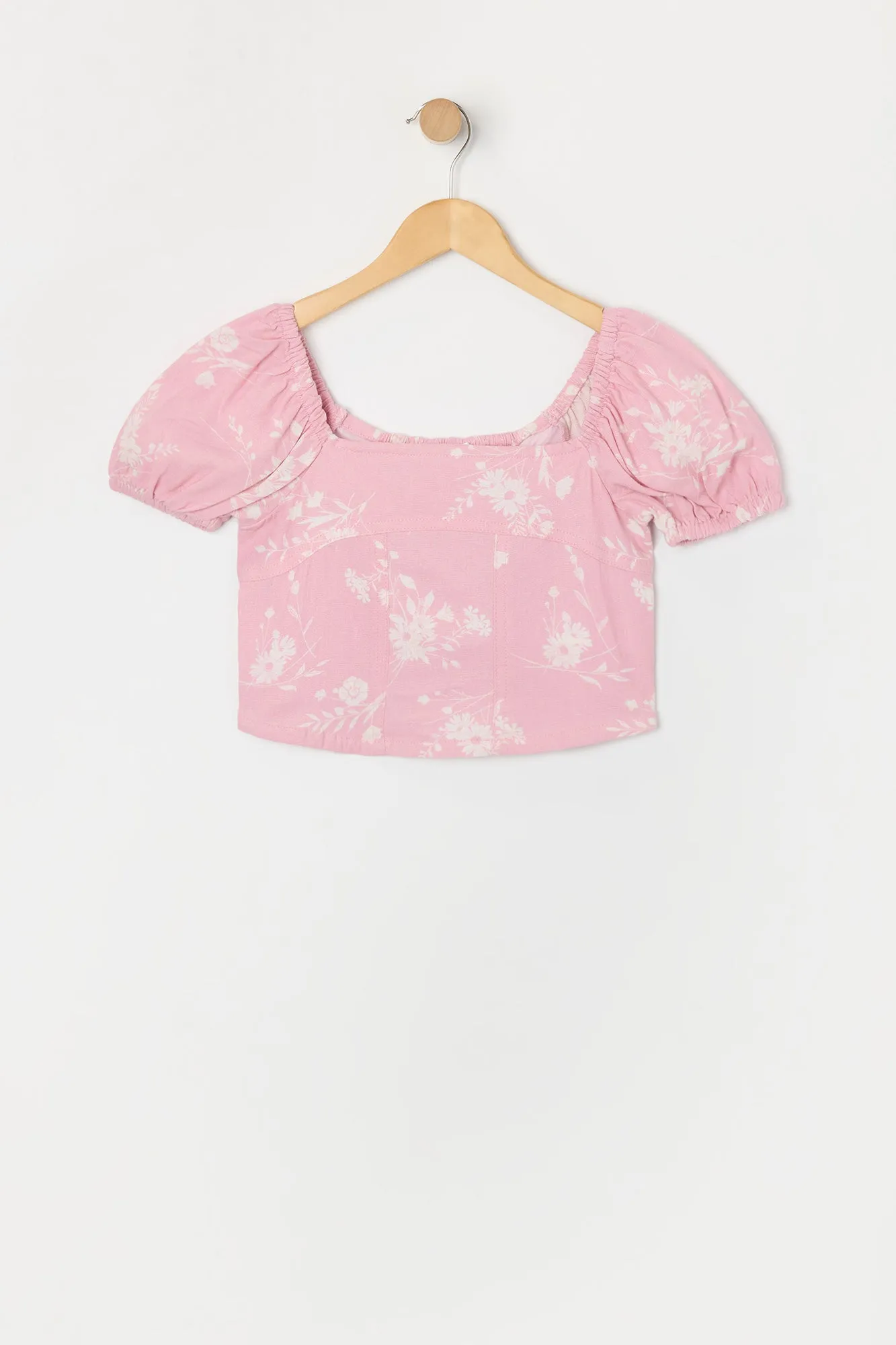 Girls Linen Floral Print Puff Sleeve Top sold by Urban Planet