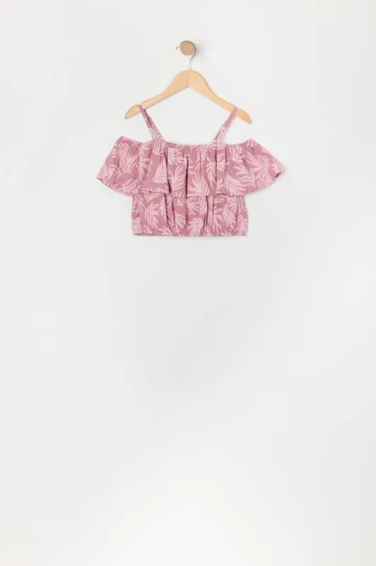 Haut volanté avec épaules dénudées et motif de feuilles pour fille sold by Urban Planet