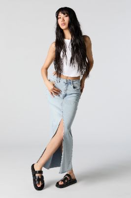 Jupe maxi en denim avec fente avant sold by Urban Planet