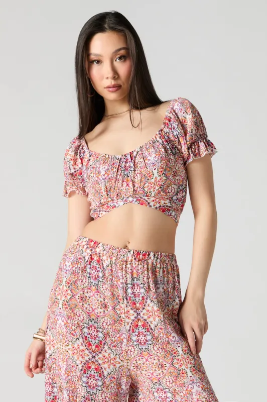Paisley Print Tie Back Crop Top sold by Urban Planet