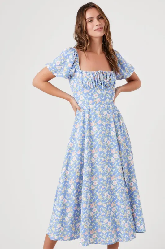 Floral Print Puff Sleeve Midi Dress sold by Urban Planet