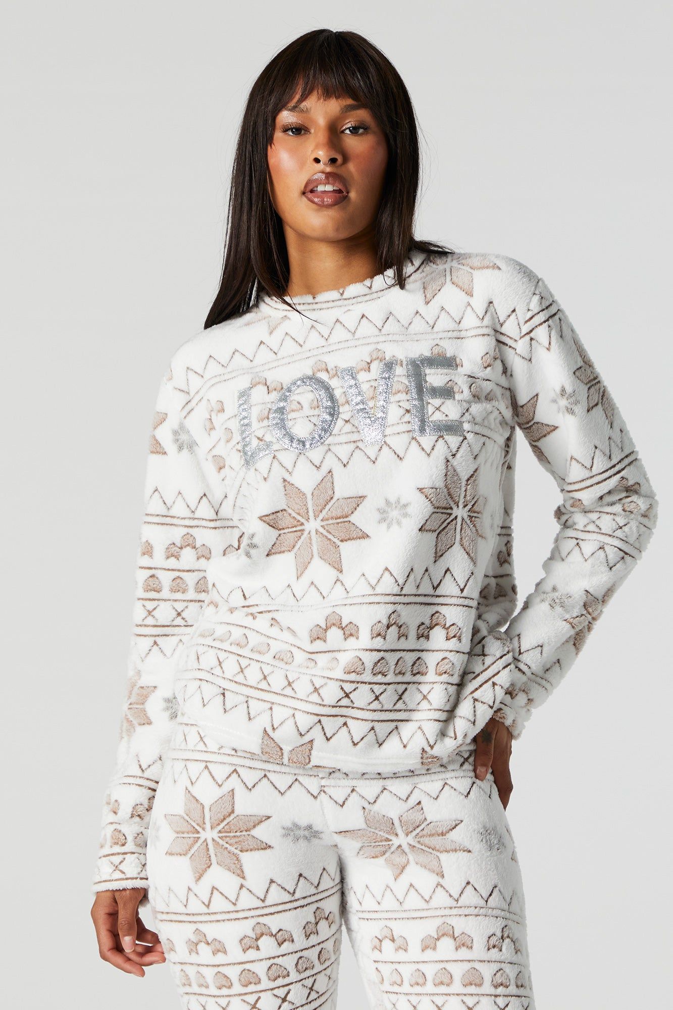 Plush Fairisle Love 3 Piece Pajama Set sold by Urban Planet product image thumbnail 3