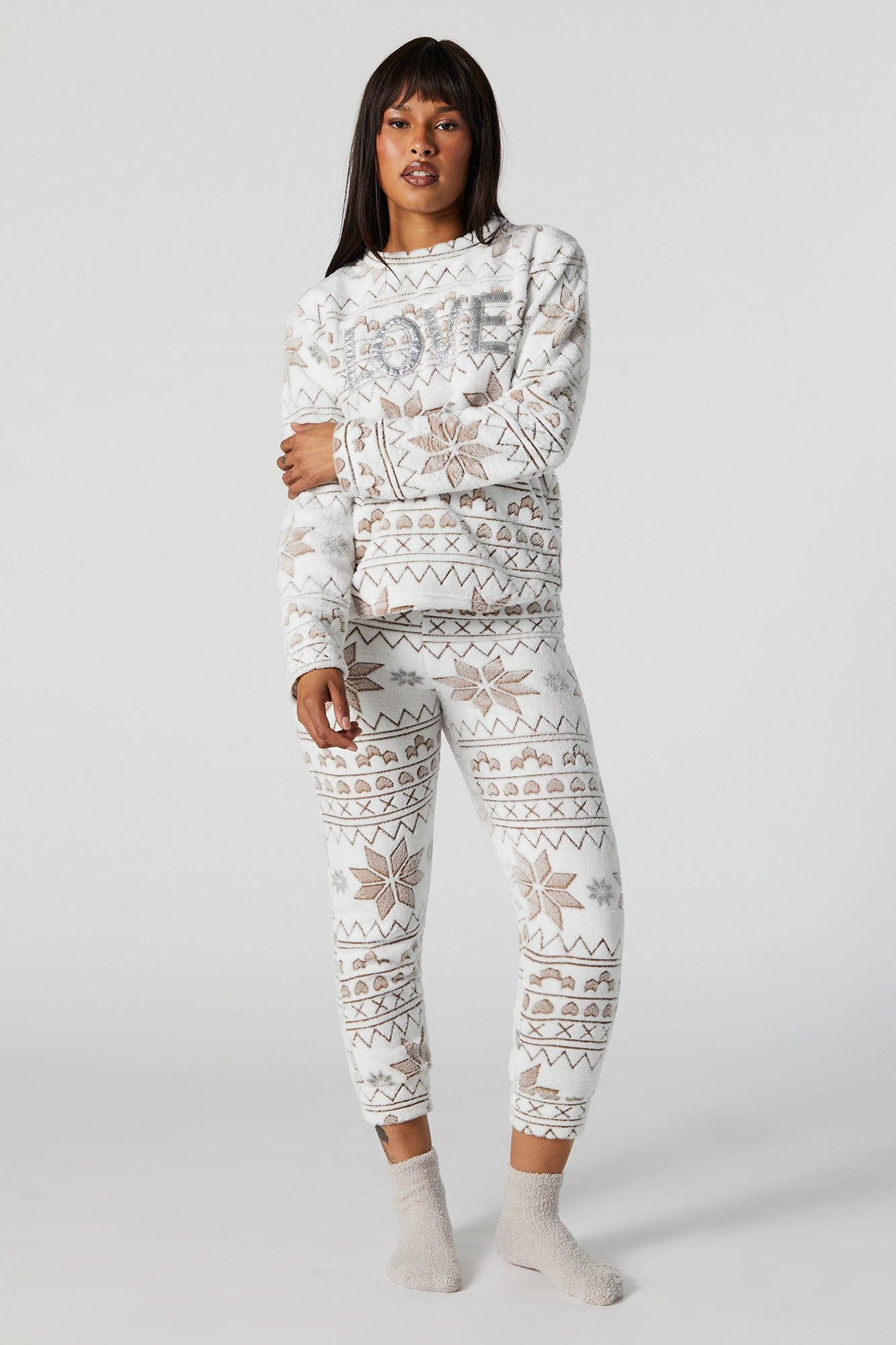 Plush Fairisle Love 3 Piece Pajama Set sold by Urban Planet