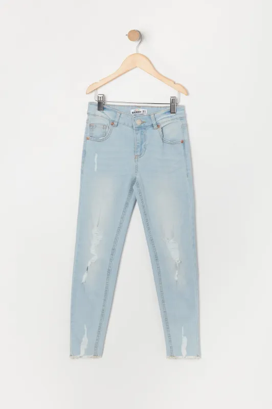 Girls Miami Light Wash Mid Rise Distressed Skinny Jean sold by Urban Planet
