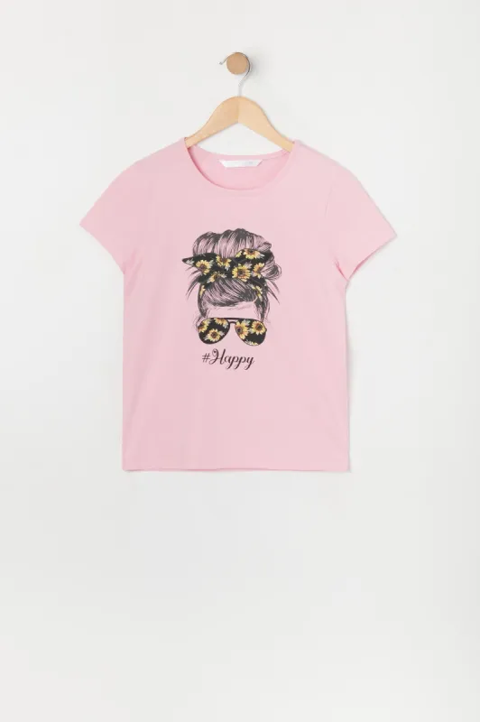 Girls Hashtag Happy Graphic T-Shirt sold by Urban Planet