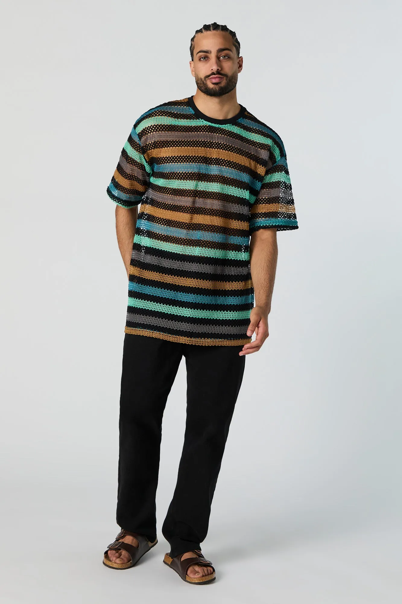 Striped Crochet Crewneck T-Shirt sold by Urban Planet product image thumbnail 3