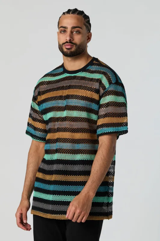 Striped Crochet Crewneck T-Shirt sold by Urban Planet