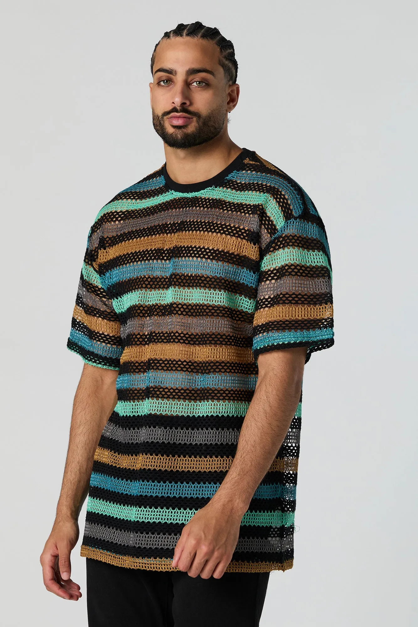 Striped Crochet Crewneck T-Shirt sold by Urban Planet
