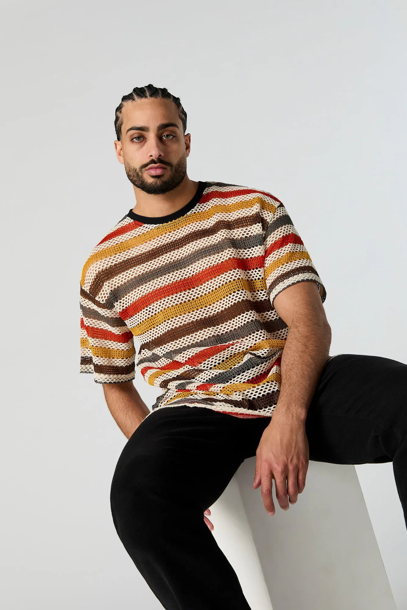 Striped Crochet Crewneck T-Shirt sold by Urban Planet product image thumbnail 4