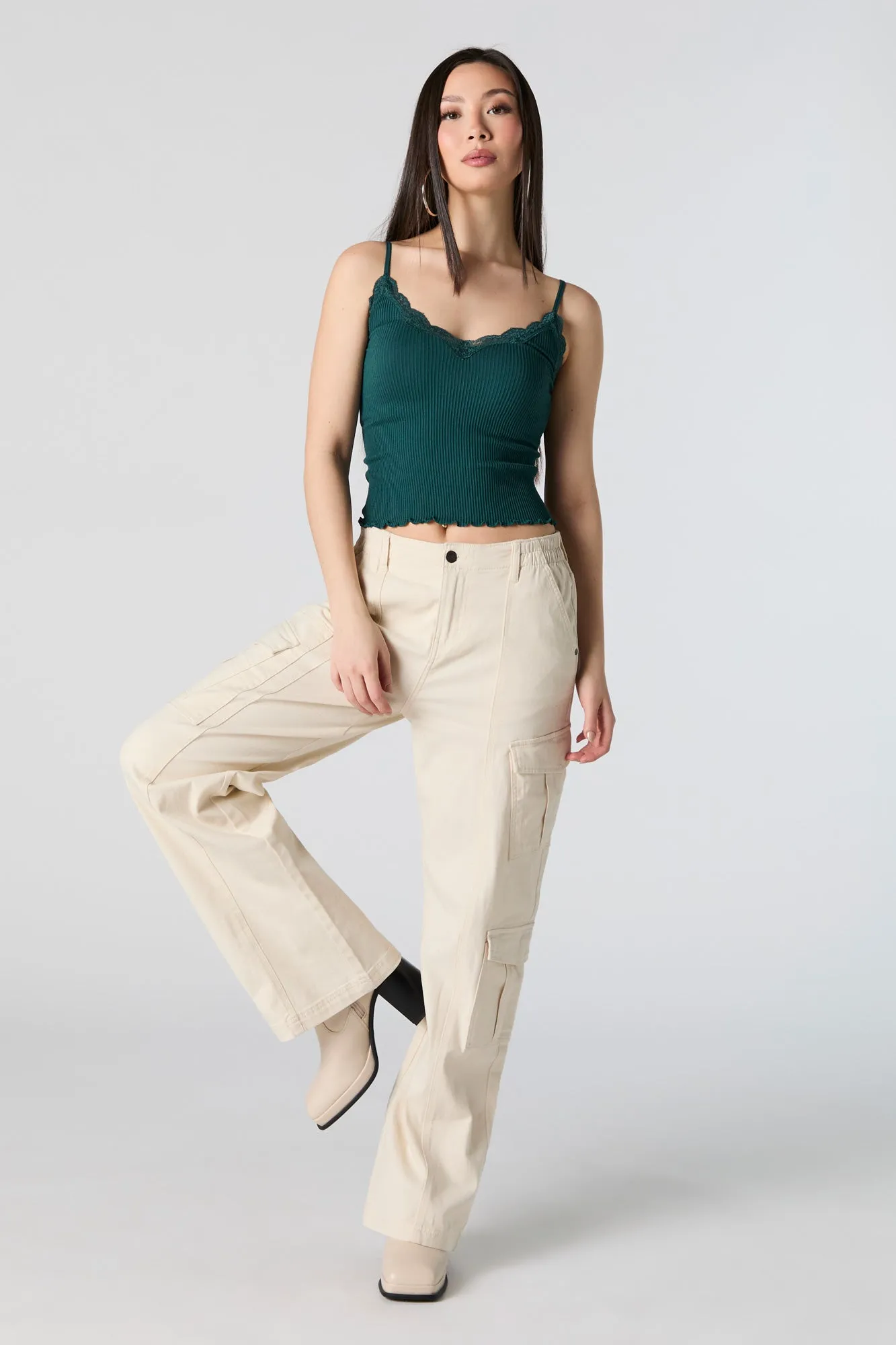 Ribbed V-Neck Lace Trim Tank sold by Urban Planet product image thumbnail 3