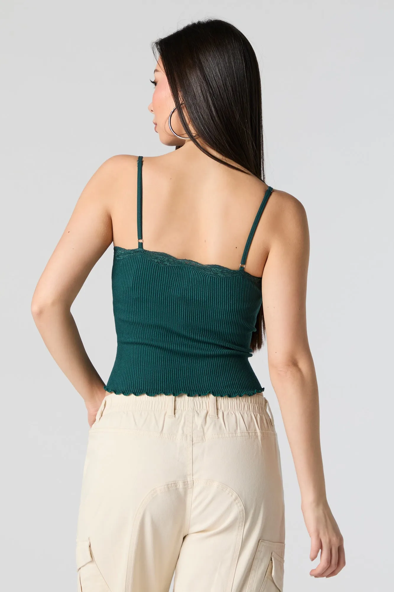Ribbed V-Neck Lace Trim Tank sold by Urban Planet product image thumbnail 2