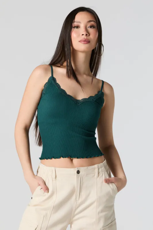 Ribbed V-Neck Lace Trim Tank sold by Urban Planet