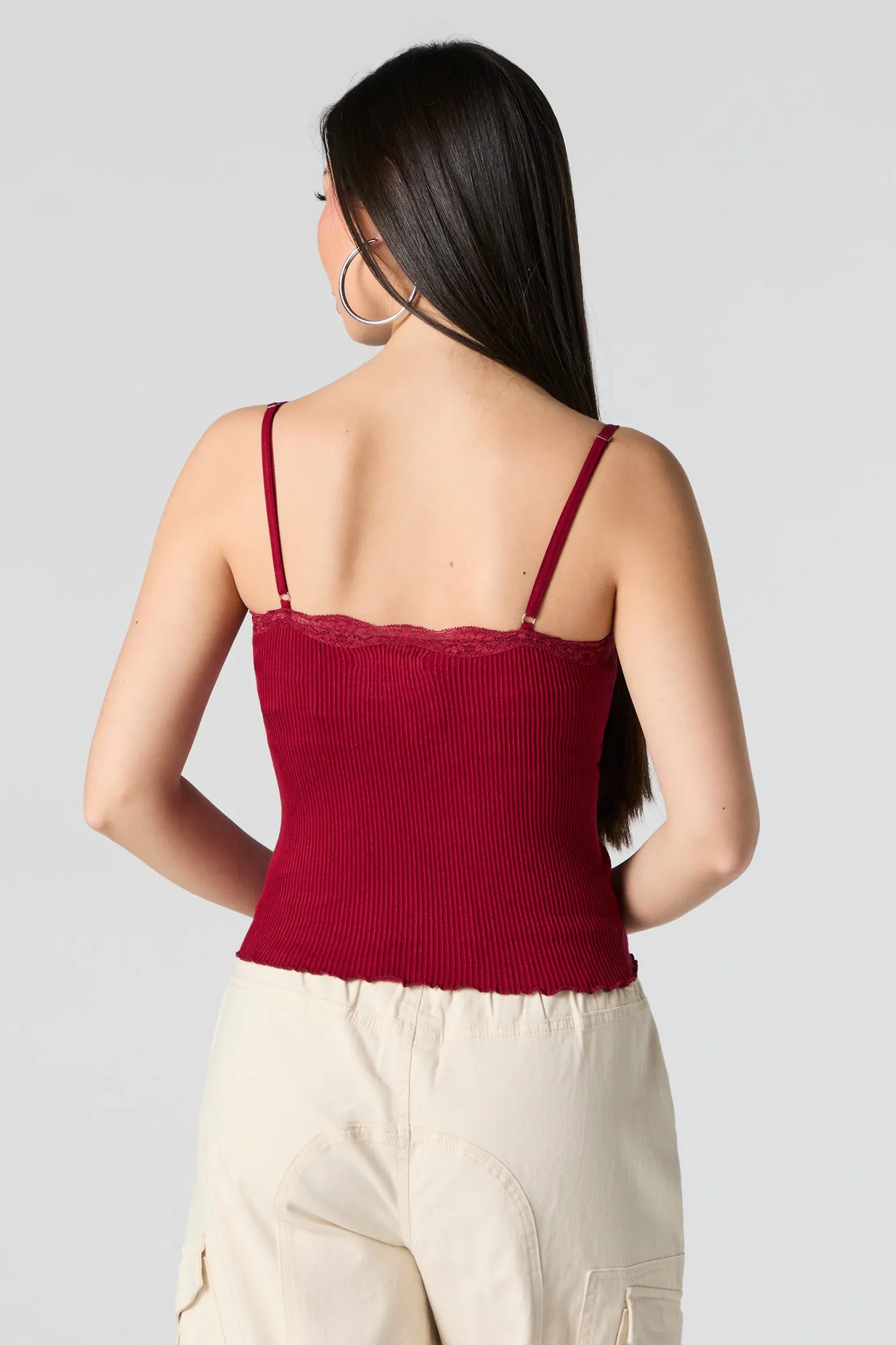 Ribbed V-Neck Lace Trim Tank sold by Urban Planet product image thumbnail 5