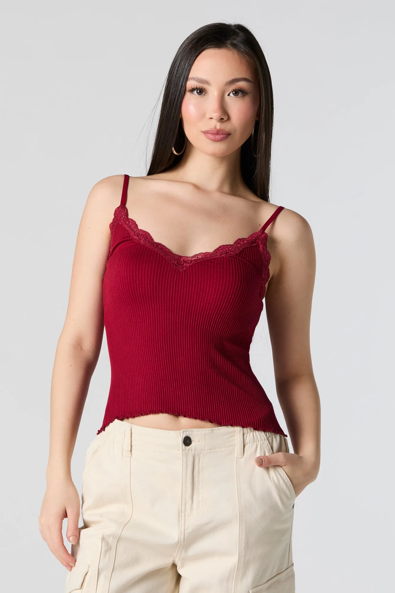Ribbed V-Neck Lace Trim Tank sold by Urban Planet product image thumbnail 4