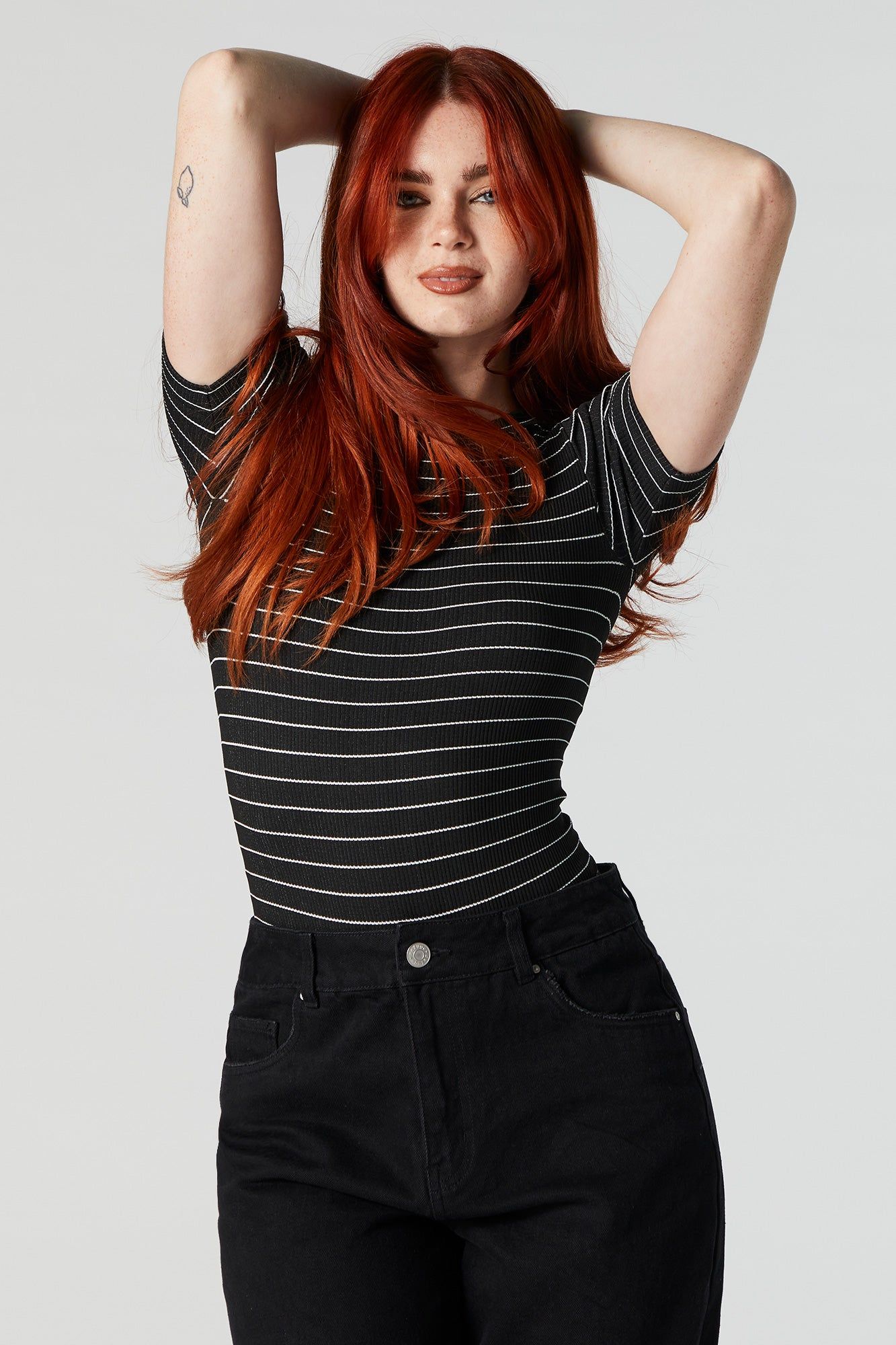 Striped Ribbed Short Sleeve Bodysuit sold by Urban Planet product image thumbnail 5