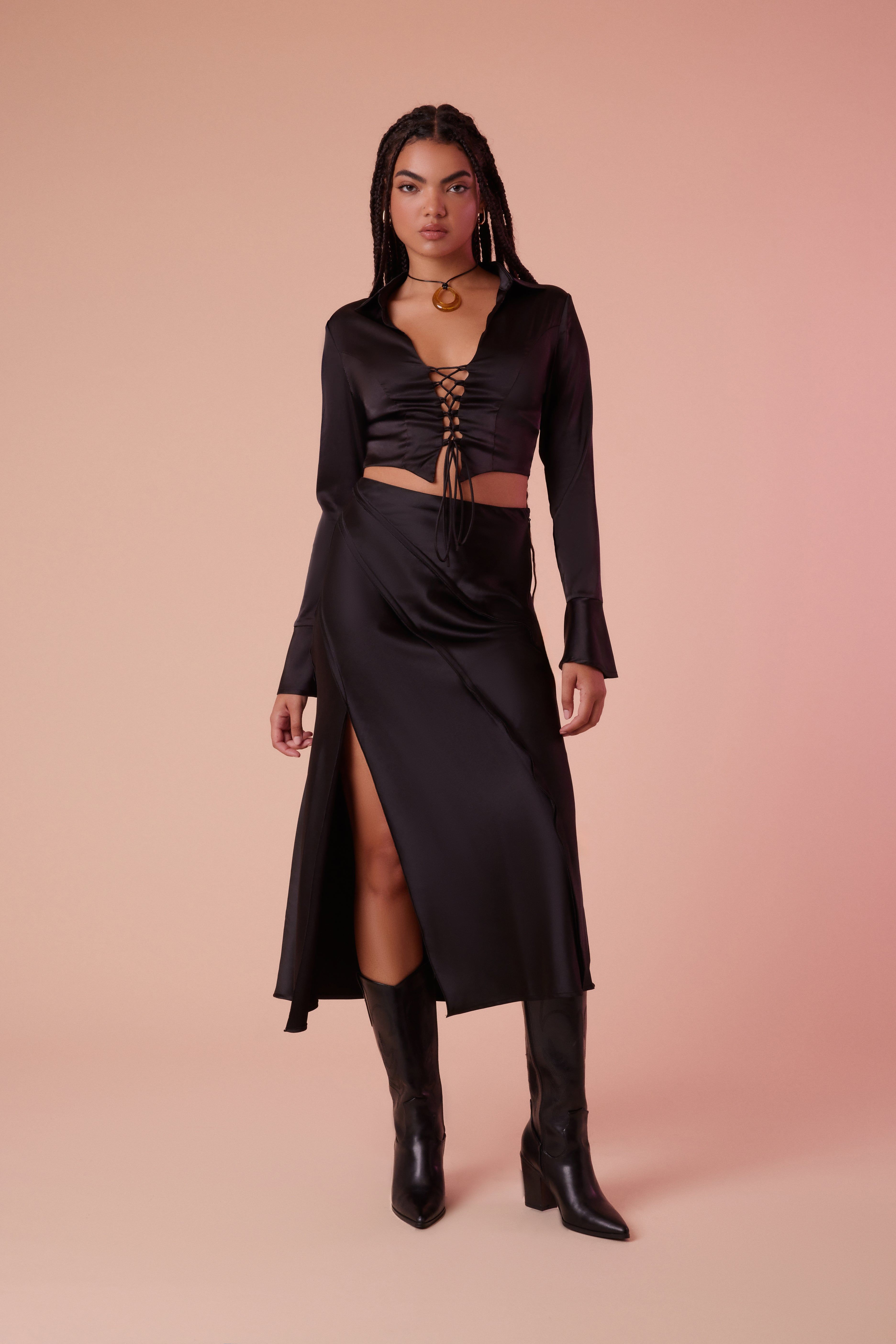 Satin Slip Midi Skirt sold by Urban Planet