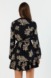 Black Floral Belted Long Sleeve Mini Dress sold by Urban Planet