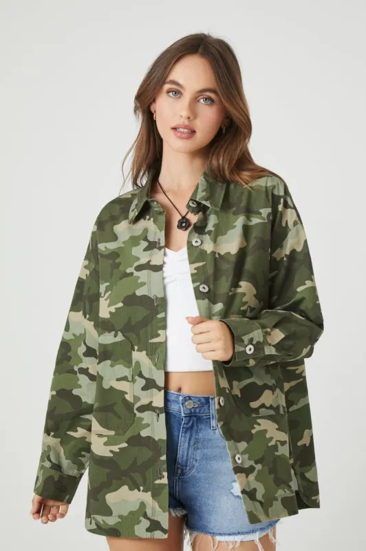 Camo Print Shacket sold by Urban Planet