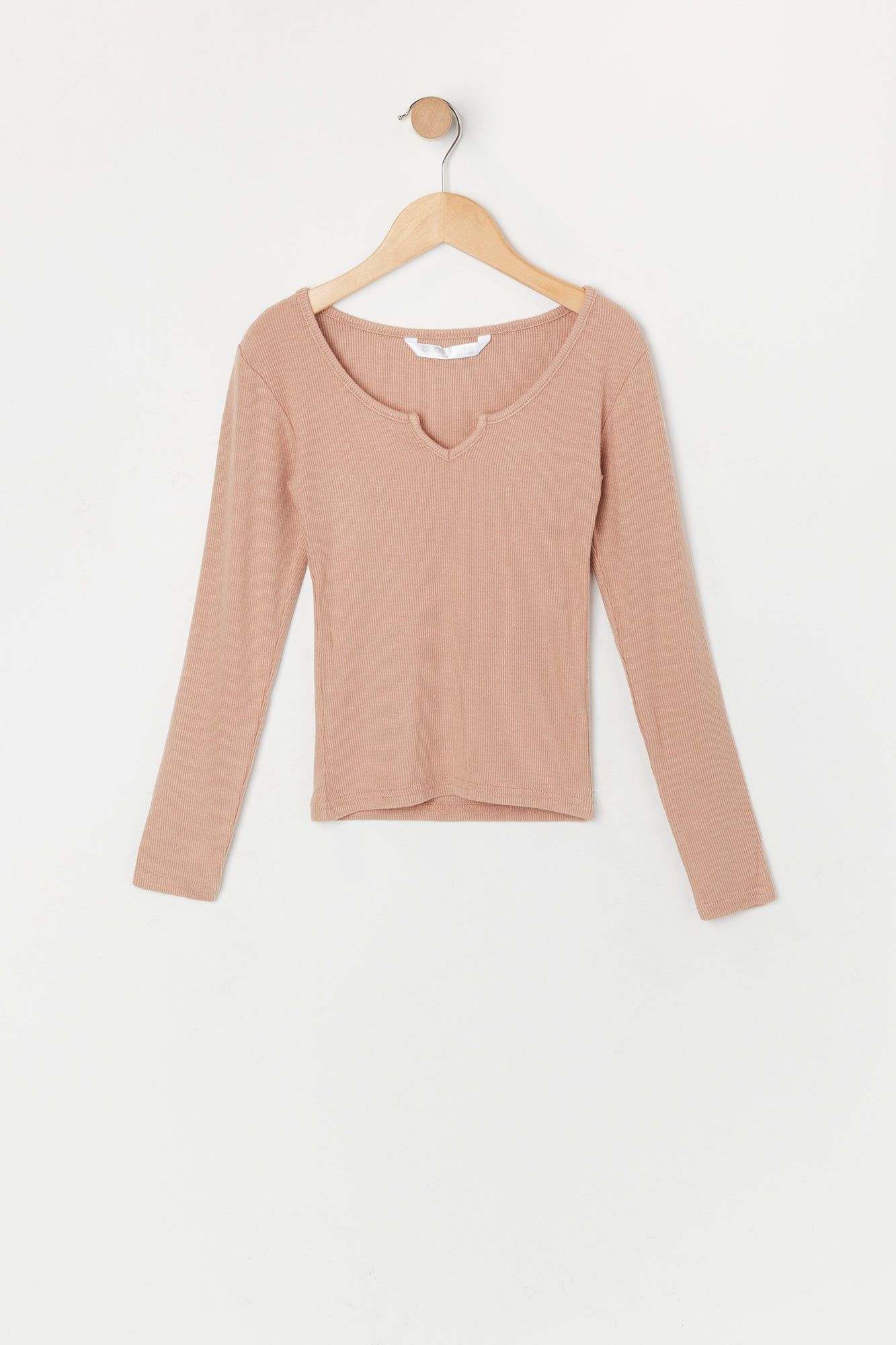Girls Ribbed Notched Long Sleeve Top sold by Urban Planet