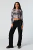 Abstract Print Mesh Long Sleeve Crop Top sold by Urban Planet