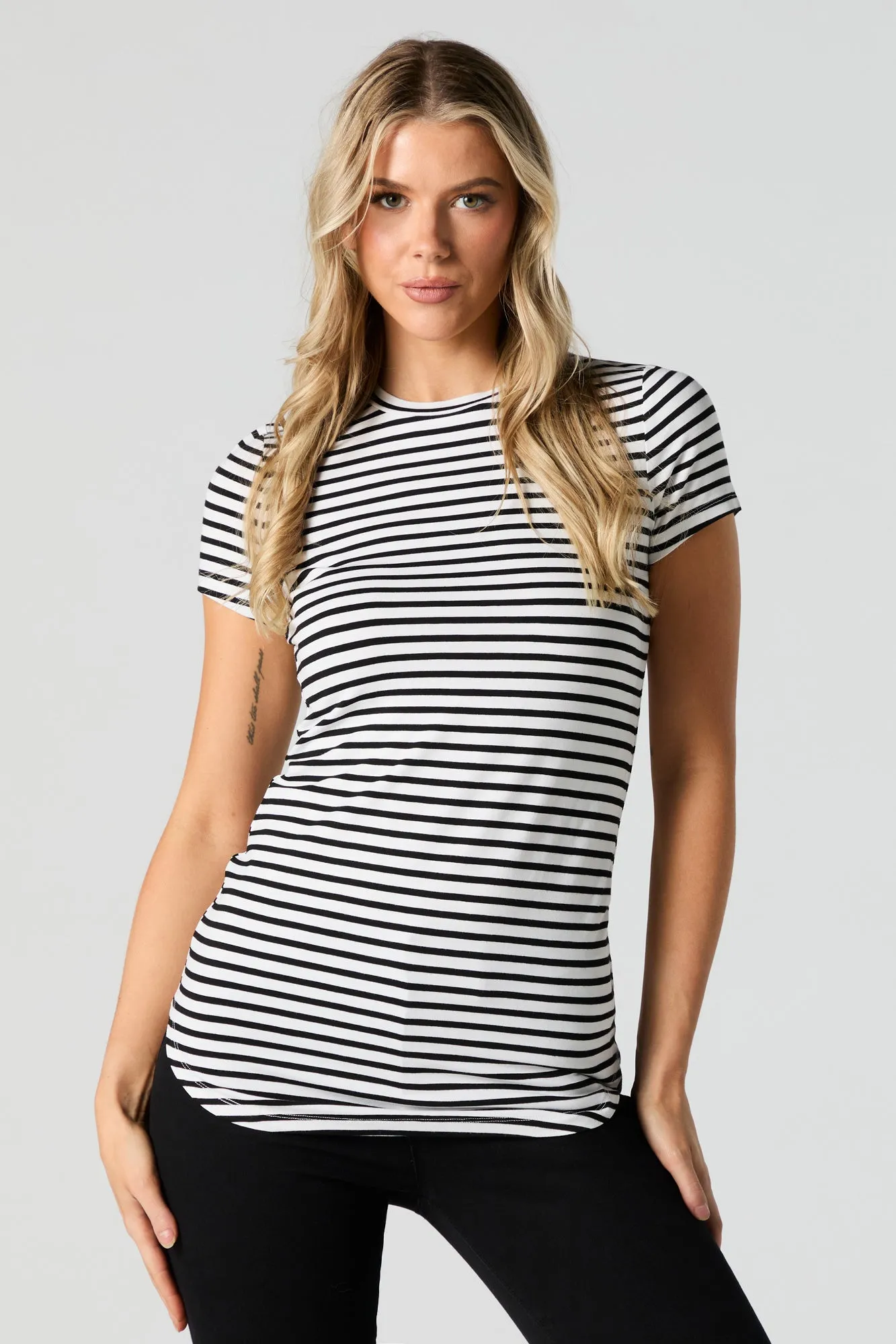 Striped Crew Neck Short Sleeve Top sold by Urban Planet