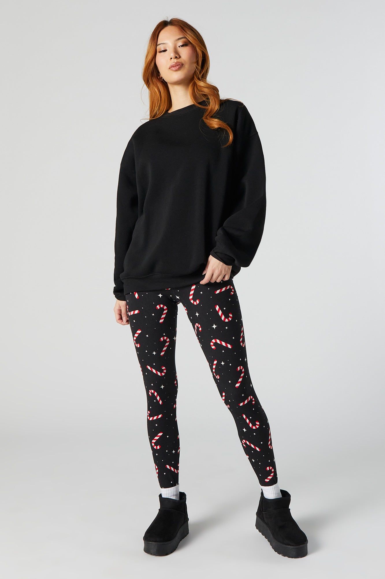 Candy Cane Print Xmas Fleece Legging sold by Urban Planet product image thumbnail 2