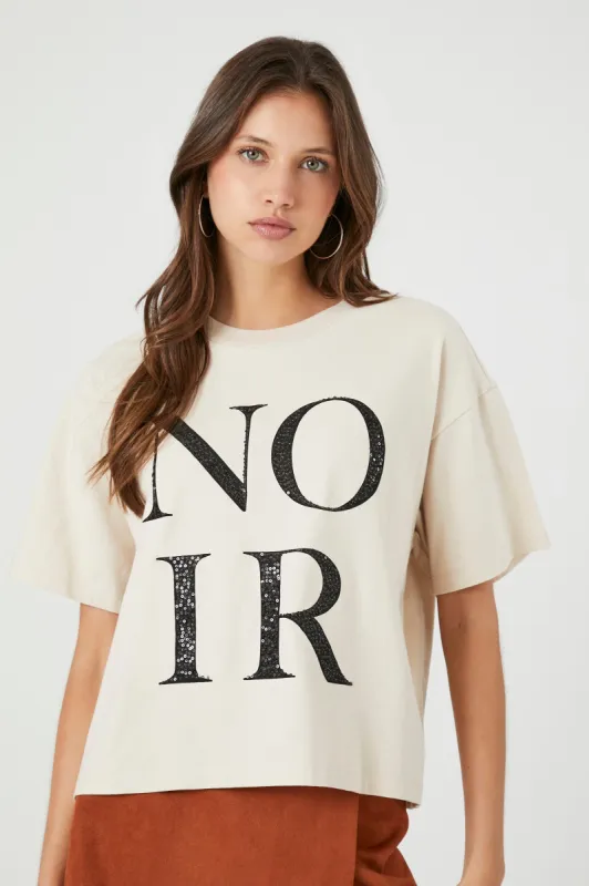 Noir Sequin Graphic Tee made by Forever 21